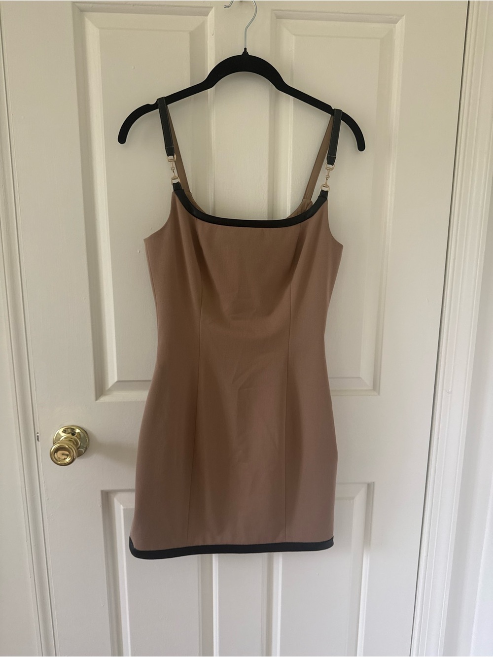Lagence Mini Dress in Tan with Black Trim